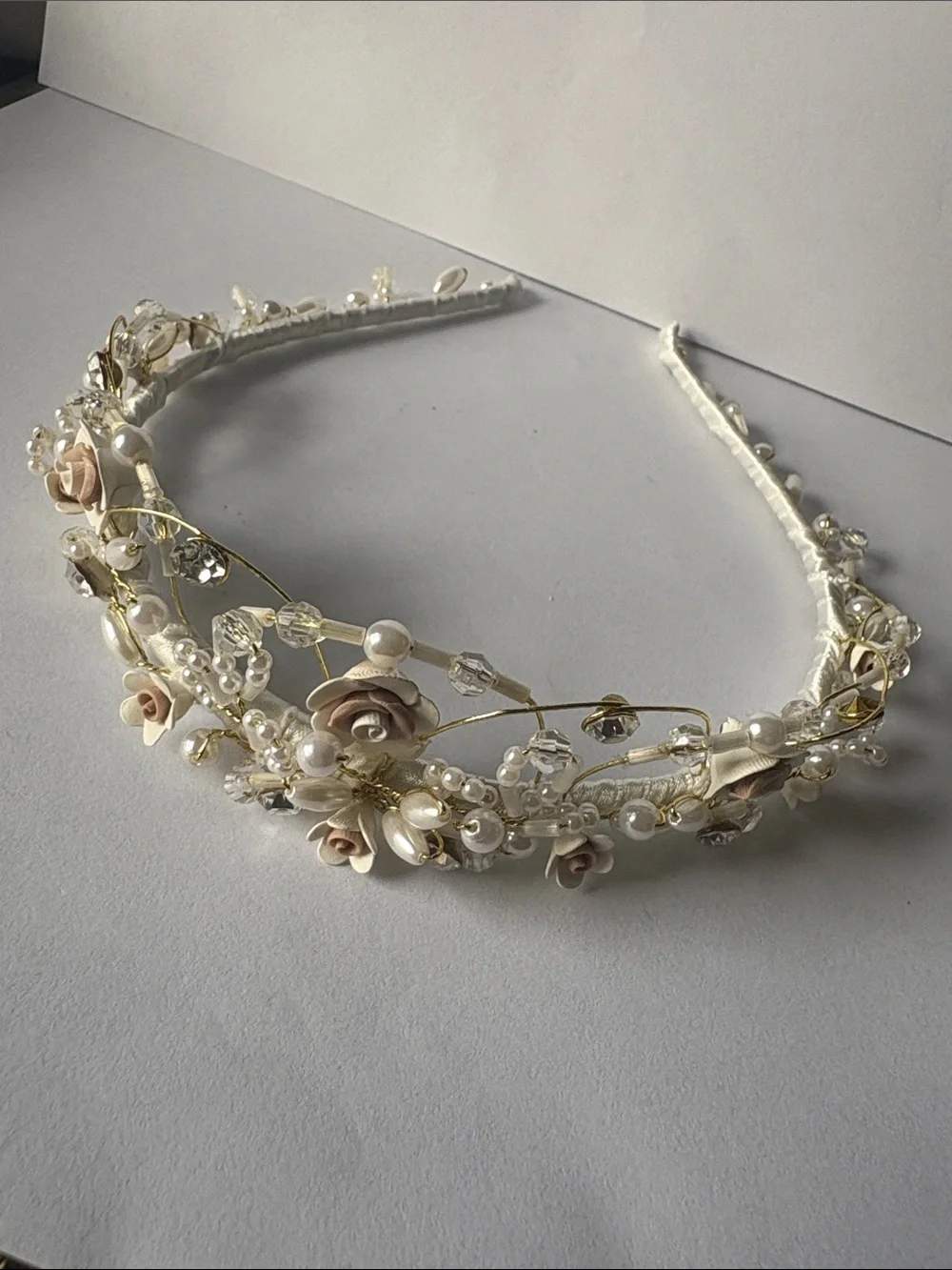 David’s Bridal Pearl & Rose Gold Floral Headband Tiara